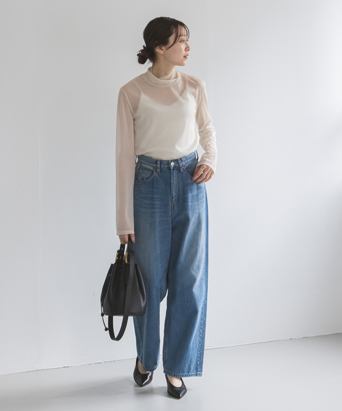 Noble（ノーブル）の「《追加》シアースキニーハイネックTOPS 6（Tシャツ/カットソー・レディース・サックスブルー/ホワイト/ブラック/ベージュ・FREE）」の12枚目の写真