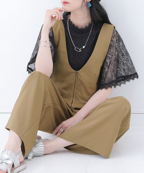 osharewalker（オシャレウォーカー）の「【廃盤】『フロントファスナーサロペット』（サロペット/オーバーオール・レディース・ベージュ/ブラック・1/2）」の13枚目の写真