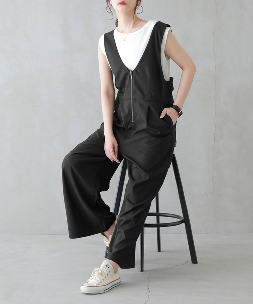 osharewalker（オシャレウォーカー）の「【廃盤】『フロントファスナーサロペット』（サロペット/オーバーオール・レディース・ベージュ/ブラック・1/2）」の7枚目の写真