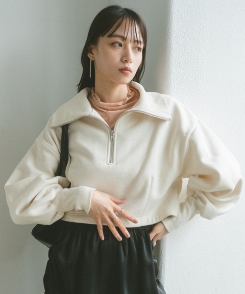 VANNIE U(ヴァニーユー)の「インスリットハーフジップスウェット(スウェット・レディース・ブラック/アイボリー・FREE)」の11枚目の写真