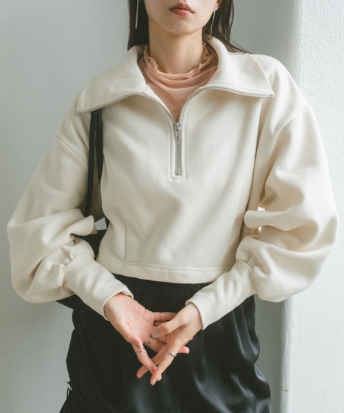 VANNIE U(ヴァニーユー)の「インスリットハーフジップスウェット(スウェット・レディース・ブラック/アイボリー・FREE)」の10枚目の写真
