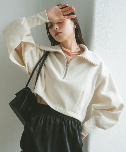 VANNIE U(ヴァニーユー)の「インスリットハーフジップスウェット(スウェット・レディース・ブラック/アイボリー・FREE)」の13枚目の写真