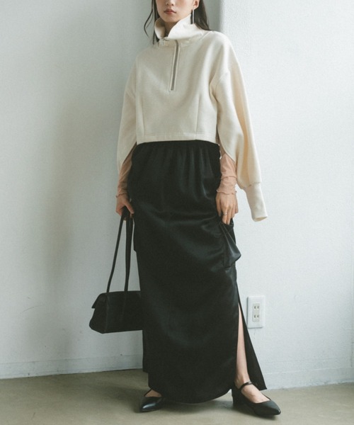 VANNIE U(ヴァニーユー)の「インスリットハーフジップスウェット(スウェット・レディース・ブラック/アイボリー・FREE)」の6枚目の写真