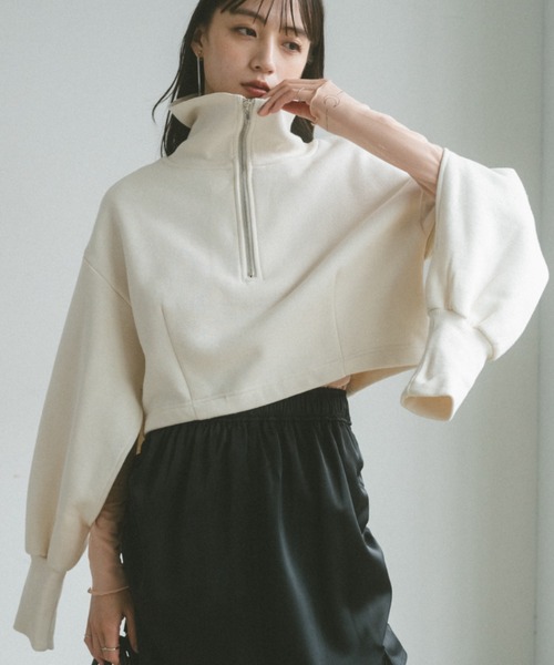 VANNIE U(ヴァニーユー)の「インスリットハーフジップスウェット(スウェット・レディース・ブラック/アイボリー・FREE)」の3枚目の写真