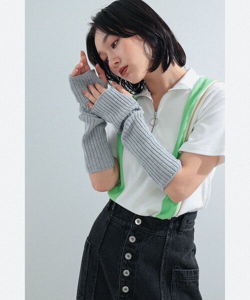 Ray BEAMS（レイビームス）の「Ray BEAMS / リブ アーム ウォーマー（手袋・レディース・ライトグレー/ブラック/ライトブルー・ONE SIZE）」の9枚目の写真