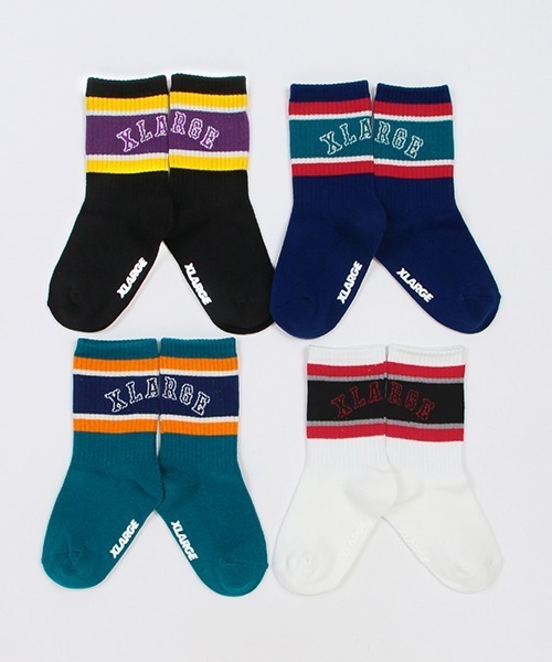 XLARGE KIDS(エクストララージキッズ)の「カレッジロゴラインクルーソックス(ソックス/靴下・キッズ・ホワイト/グリーン/ネイビー/ブラック・13-15cm/19-21cm/15-17cm/17-19cm)」の5枚目の写真