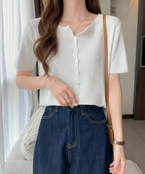 セール】リブ半袖ニットカーディガン（ニット/セーター）｜sorule