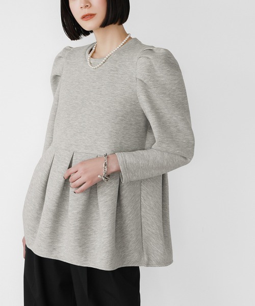 ELFRANK(エルフランク)の「ダンボールニットパワーショルダーペプラムプルオーバー(Tシャツ/カットソー・レディース・グレー/ブラック/オフホワイト・FREE)」の14枚目の写真