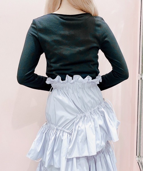 lilLilly（リルリリー）の「ベロアリボントップス（Tシャツ/カットソー・レディース・ホワイト/ブラック・FREE）」の7枚目の写真