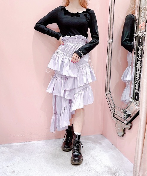 lilLilly（リルリリー）の「ベロアリボントップス（Tシャツ/カットソー・レディース・ホワイト/ブラック・FREE）」の8枚目の写真