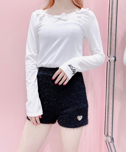 lilLilly（リルリリー）の「ベロアリボントップス（Tシャツ/カットソー・レディース・ホワイト/ブラック・FREE）」の3枚目の写真