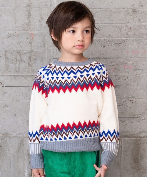 RAGMART（ラグマート）の「ノルディックニット（ニット/セーター・キッズ・サックスブルー/オフホワイト・90cm/95cm/80ｃｍ）」の2枚目の写真