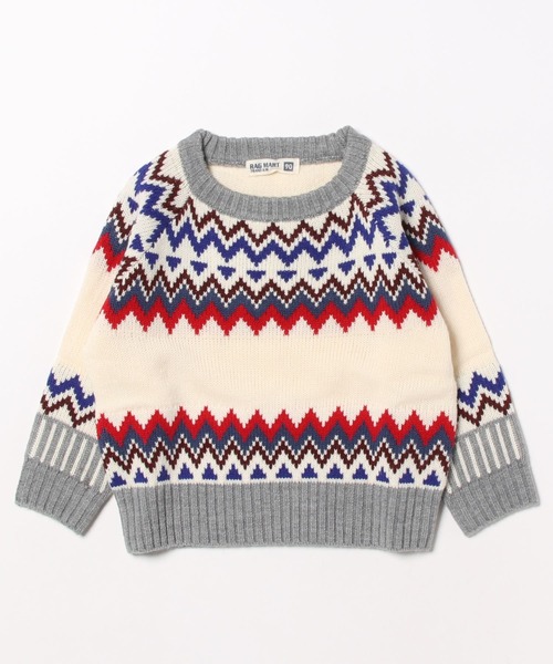 RAGMART（ラグマート）の「ノルディックニット（ニット/セーター・キッズ・サックスブルー/オフホワイト・90cm/95cm/80ｃｍ）」の3枚目の写真