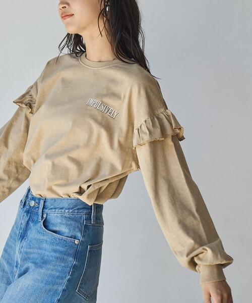 coen（コーエン）の「ピグメント袖フリルツアーロングスリーブTシャツ（Tシャツ/カットソー・レディース・ダークグレー/ベージュ/ライトグレー/オフホワイト・L/M）」の4枚目の写真