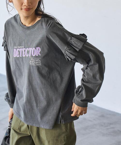 coen（コーエン）の「ピグメント袖フリルツアーロングスリーブTシャツ（Tシャツ/カットソー・レディース・ダークグレー/ベージュ/ライトグレー/オフホワイト・L/M）」の3枚目の写真