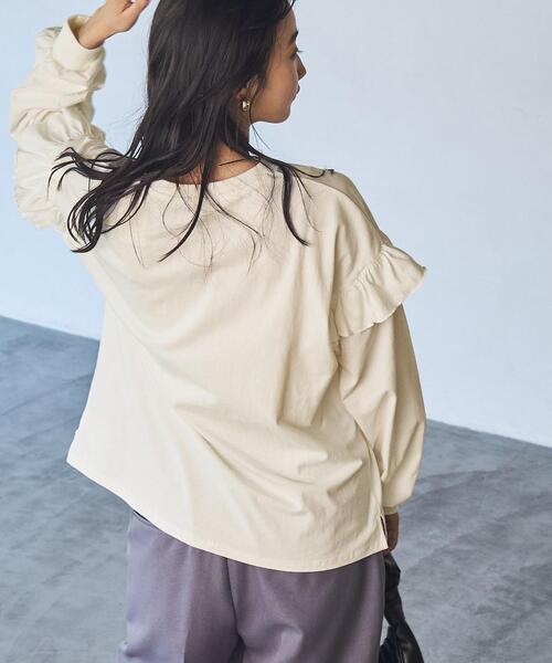 coen（コーエン）の「ピグメント袖フリルツアーロングスリーブTシャツ（Tシャツ/カットソー・レディース・ダークグレー/ベージュ/ライトグレー/オフホワイト・L/M）」の7枚目の写真