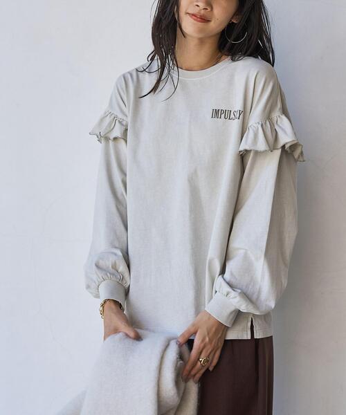 coen（コーエン）の「ピグメント袖フリルツアーロングスリーブTシャツ（Tシャツ/カットソー・レディース・ダークグレー/ベージュ/ライトグレー/オフホワイト・L/M）」の14枚目の写真