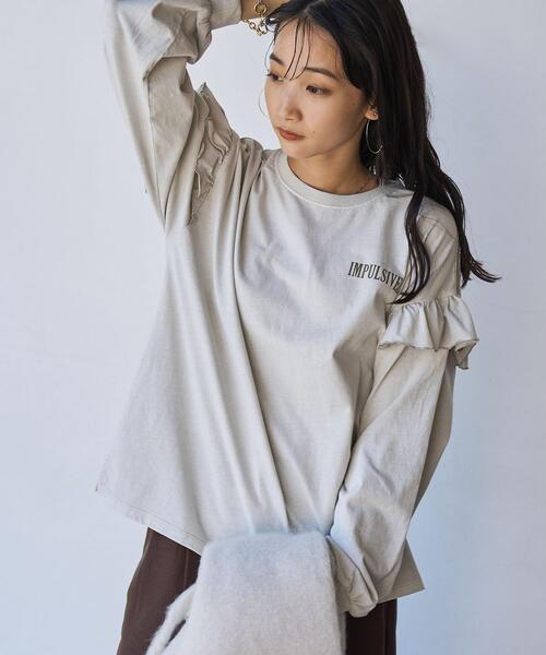 coen（コーエン）の「ピグメント袖フリルツアーロングスリーブTシャツ（Tシャツ/カットソー・レディース・ダークグレー/ベージュ/ライトグレー/オフホワイト・L/M）」の15枚目の写真