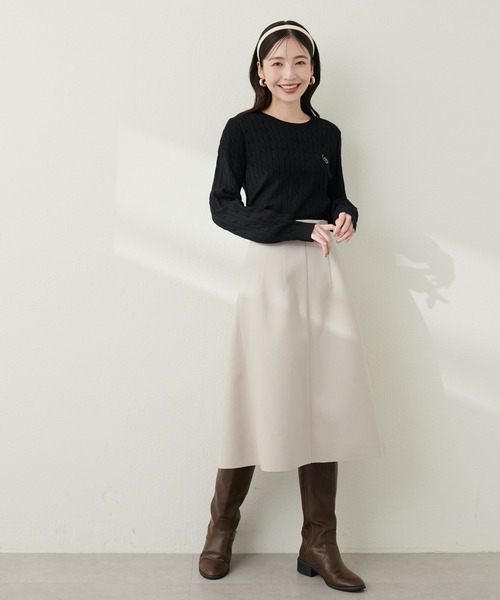 natural couture（ナチュラルクチュール）の「サイドフレアフェイクウールスカート（スカート・レディース・ブラック/サックスブルー/アイボリー/モカ・FREE）」の2枚目の写真