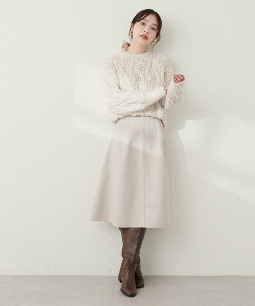 natural couture（ナチュラルクチュール）の「サイドフレアフェイクウールスカート（スカート・レディース・ブラック/サックスブルー/アイボリー/モカ・FREE）」の7枚目の写真