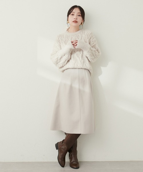 natural couture（ナチュラルクチュール）の「サイドフレアフェイクウールスカート（スカート・レディース・ブラック/サックスブルー/アイボリー/モカ・FREE）」の8枚目の写真