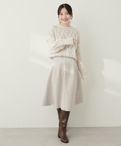 natural couture（ナチュラルクチュール）の「サイドフレアフェイクウールスカート（スカート・レディース・ブラック/サックスブルー/アイボリー/モカ・FREE）」の9枚目の写真