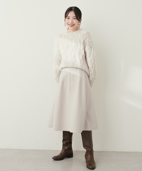 natural couture（ナチュラルクチュール）の「サイドフレアフェイクウールスカート（スカート・レディース・ブラック/サックスブルー/アイボリー/モカ・FREE）」の10枚目の写真