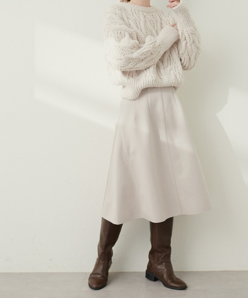 natural couture（ナチュラルクチュール）の「サイドフレアフェイクウールスカート（スカート・レディース・ブラック/サックスブルー/アイボリー/モカ・FREE）」の12枚目の写真