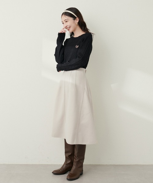 natural couture（ナチュラルクチュール）の「サイドフレアフェイクウールスカート（スカート・レディース・ブラック/サックスブルー/アイボリー/モカ・FREE）」の6枚目の写真
