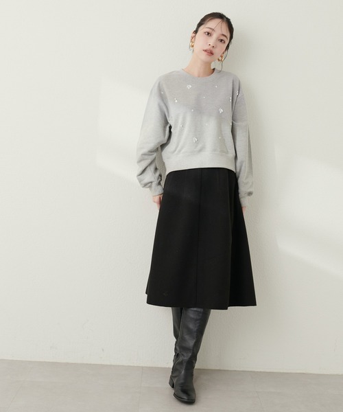 natural couture（ナチュラルクチュール）の「サイドフレアフェイクウールスカート（スカート・レディース・ブラック/サックスブルー/アイボリー/モカ・FREE）」の14枚目の写真