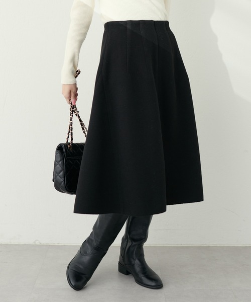 natural couture（ナチュラルクチュール）の「サイドフレアフェイクウールスカート（スカート・レディース・ブラック/サックスブルー/アイボリー/モカ・FREE）」の21枚目の写真