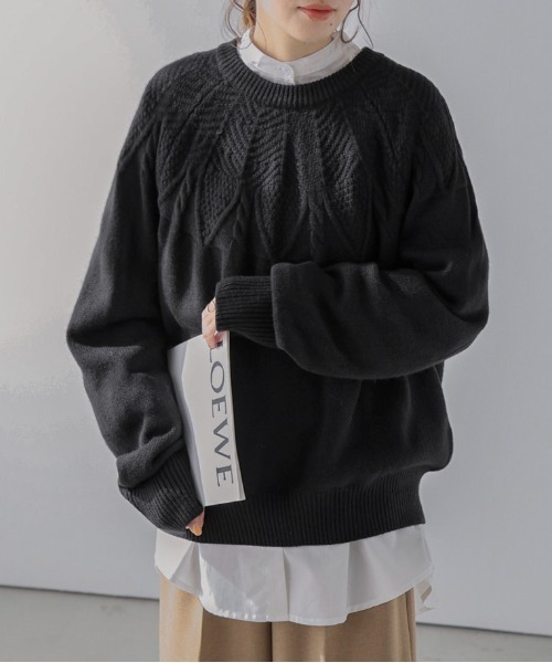 La-gemme(ラジェム)の「2タイプニット(ニット/セーター・レディース・ブラック系1/ライトグレー系2/ブラック系2/ブラウン系1/ホワイト系1/ホワイト系2/ブラウン系2/ライトグレー系1・フリー)」の5枚目の写真