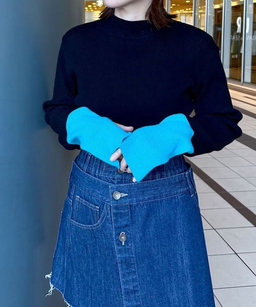 LEPSIM（レプシィム）の「12ゲージ配色リブハイネックプルオーバー　990510（ニット/セーター・レディース・ブラック/グレー/ブルー/ホワイト×ブラック/ホワイト・FREE）」の3枚目の写真