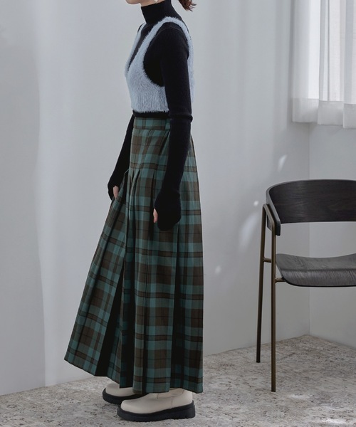 etoll.（エトル）の「チェック柄タックプリーツロングスカート（スカート・レディース・ネイビー/グリーン・M）」の12枚目の写真