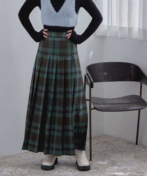 etoll.（エトル）の「チェック柄タックプリーツロングスカート（スカート・レディース・ネイビー/グリーン・M）」の11枚目の写真