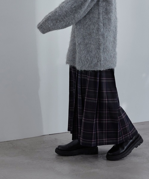 etoll.（エトル）の「チェック柄タックプリーツロングスカート（スカート・レディース・ネイビー/グリーン・M）」の8枚目の写真