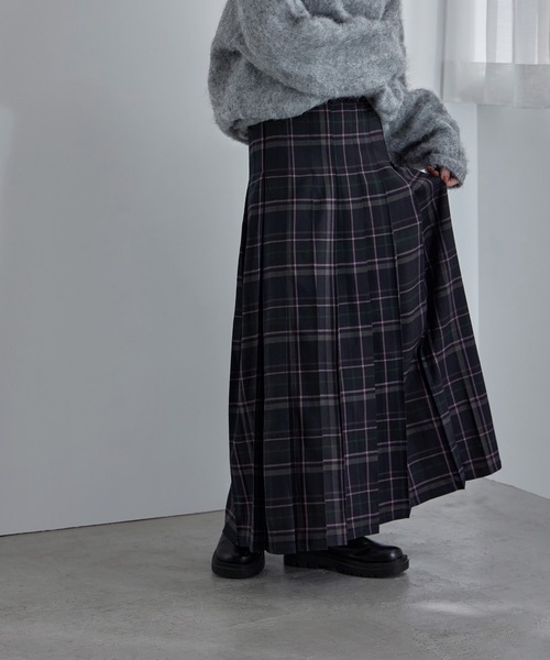 etoll.（エトル）の「チェック柄タックプリーツロングスカート（スカート・レディース・ネイビー/グリーン・M）」の16枚目の写真