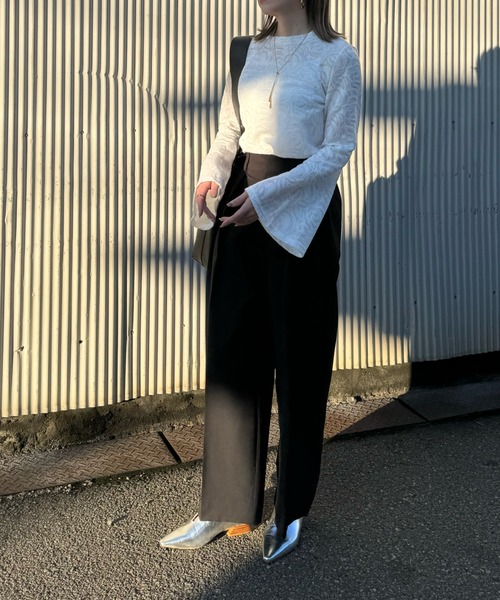 y/m by misato（イムバイミサト）の「シアージャガードフレアトップス（Tシャツ/カットソー・レディース・ブラック/ホワイト・FREE）」の19枚目の写真