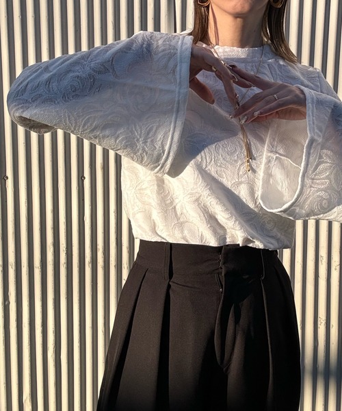 y/m by misato（イムバイミサト）の「シアージャガードフレアトップス（Tシャツ/カットソー・レディース・ブラック/ホワイト・FREE）」の21枚目の写真