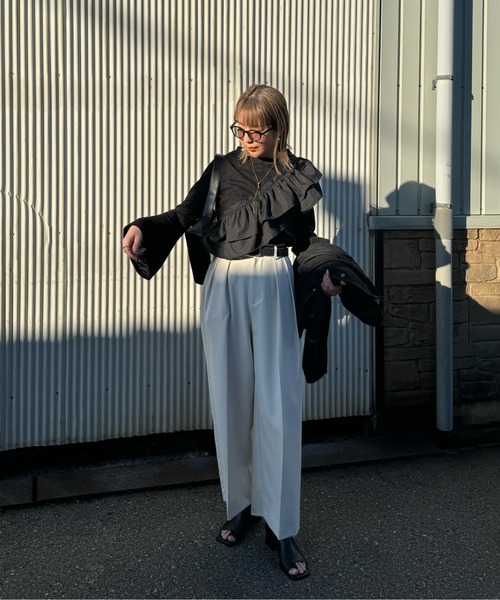 y/m by misato（イムバイミサト）の「シアージャガードフレアトップス（Tシャツ/カットソー・レディース・ブラック/ホワイト・FREE）」の15枚目の写真