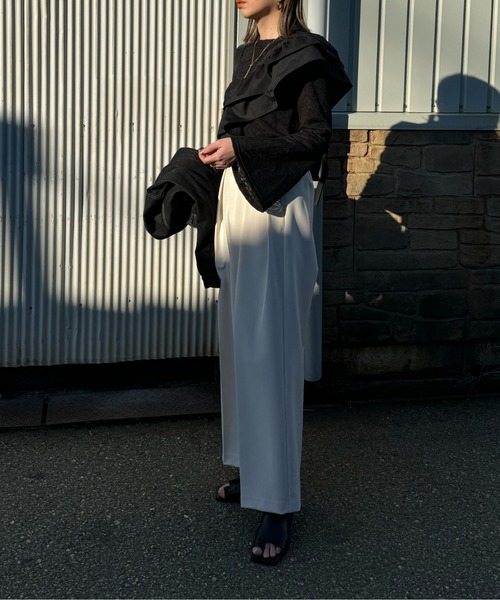 y/m by misato（イムバイミサト）の「シアージャガードフレアトップス（Tシャツ/カットソー・レディース・ブラック/ホワイト・FREE）」の16枚目の写真