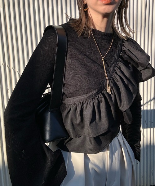 y/m by misato（イムバイミサト）の「シアージャガードフレアトップス（Tシャツ/カットソー・レディース・ブラック/ホワイト・FREE）」の8枚目の写真