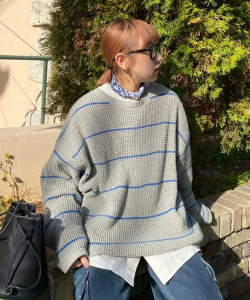 CIAOPANIC TYPY（チャオパニックティピー）の「【WEB限定】【ユニセックス】ボーダーニット（ニット/セーター・メンズ・ホワイト/ブラック/グレー・ONE SIZE）」の9枚目の写真