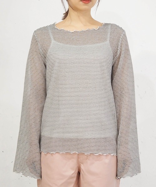 tiptop（ティップトップ）の「シアーボーダーロンT×キャミセット（Tシャツ/カットソー・レディース・チャコールグレー/オフホワイト/アイボリー/ブルー・FREE）」の13枚目の写真