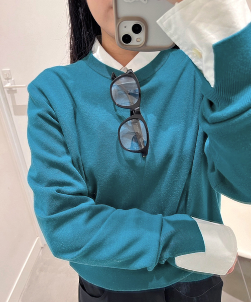EVERYDAY I LIKE.(エヴリディアイライク)の「スムースクルーネックプルオーバー(ニット/セーター・レディース・グレー/ホワイト/スカイブルー・FREE)」の3枚目の写真