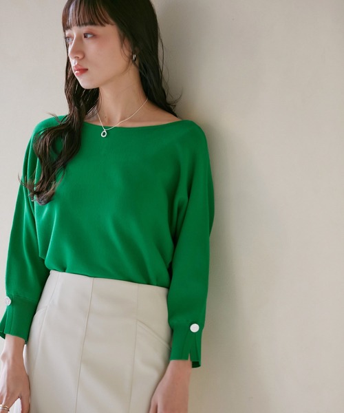 VIS（ビス）の「【前後2WAY】ドルマン七分袖ニットプルオーバー（ニット/セーター・レディース・オフホワイト/グリーン系その他/ブルー系その他/ベージュ系その他3・FREE）」の8枚目の写真