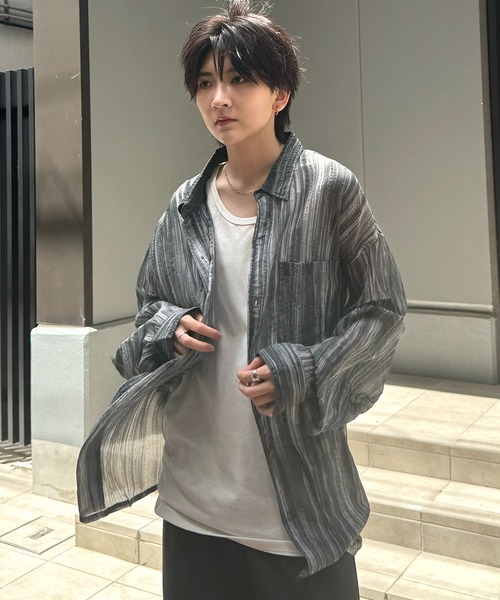 Confirm（コンファーム）の「25SS ルーズシルエット デザインシアーシャツ 長袖【Confirm】（シャツ/ブラウス・メンズ・サックスブルー系/ライム/ホワイト系その他/グレー/ブラック系その他/ブラック・L/M）」の7枚目の写真