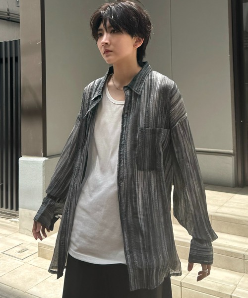 Confirm（コンファーム）の「25SS ルーズシルエット デザインシアーシャツ 長袖【Confirm】（シャツ/ブラウス・メンズ・サックスブルー系/ライム/ホワイト系その他/グレー/ブラック系その他/ブラック・L/M）」の19枚目の写真