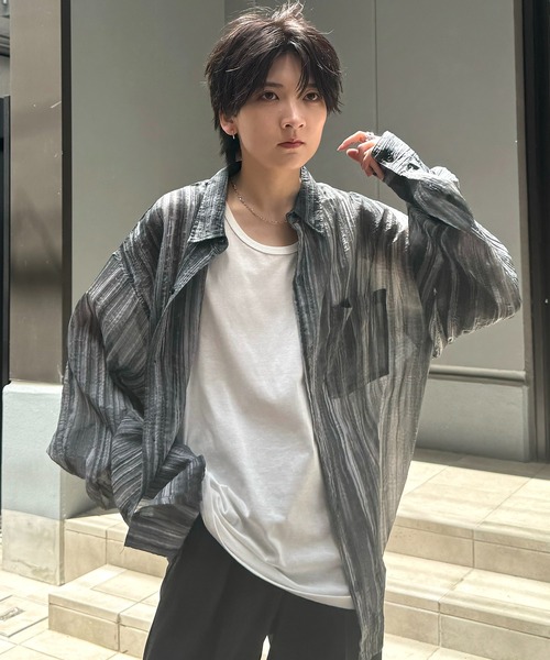 Confirm（コンファーム）の「25SS ルーズシルエット デザインシアーシャツ 長袖【Confirm】（シャツ/ブラウス・メンズ・サックスブルー系/ライム/ホワイト系その他/グレー/ブラック系その他/ブラック・L/M）」の22枚目の写真