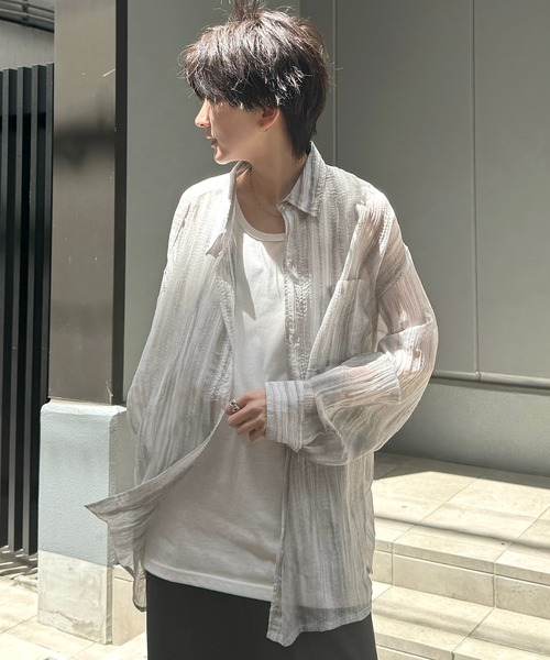 Confirm（コンファーム）の「25SS ルーズシルエット デザインシアーシャツ 長袖【Confirm】（シャツ/ブラウス・メンズ・サックスブルー系/ライム/ホワイト系その他/グレー/ブラック系その他/ブラック・L/M）」の10枚目の写真